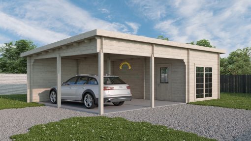 Tivoli - Dubbele carport plat dak met schuur(5,95 m x 7.5m), 44mm