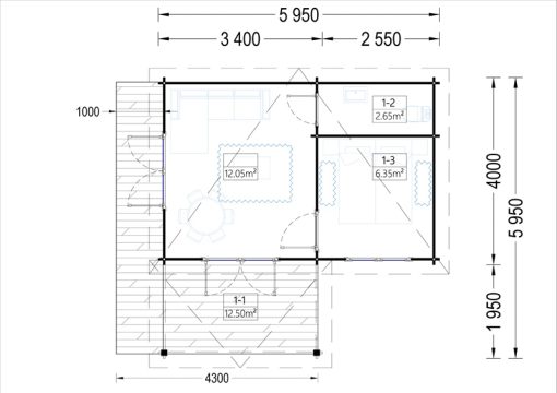 HELEN 24m² (6×4) + terras, 44mm
