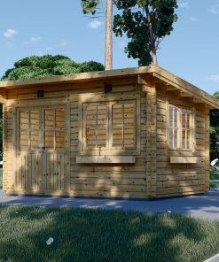 Houten hut – LILLE plat dak 12m² (4×3), 34mm