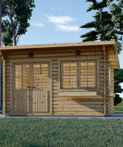 Houten hut – LILLE plat dak 12m² (4×3), 34mm