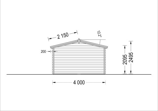 Houten garage (4 m x 6 m), 44mm