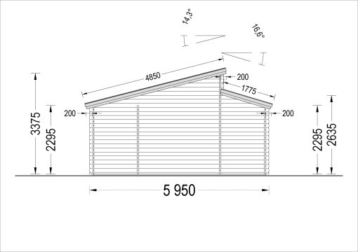 Dubbele twin garage 48m² (8m x 6m), 44 mm
