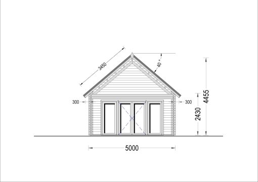 Houten hut – AGATA 39 m² (44 mm + houten bekleding)
