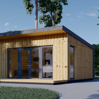 Houten hut – EVELIN 20 m² (34 mm + houten bekleding)