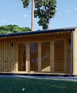 Houten hut – TINA 20 m², 7×4 m (34 mm + 19 mm houten bekleding)